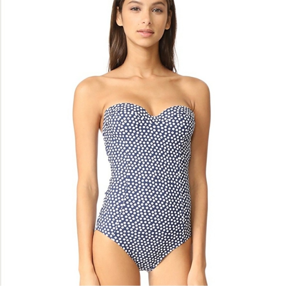 Tory Burch Navy Polka Dot Swimsuit Strapless